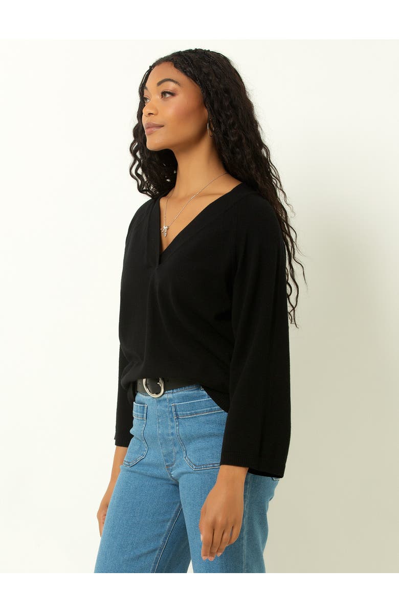 Single Stitch Drop Shoulder V-Neck Sweater, Alternate, color, Black