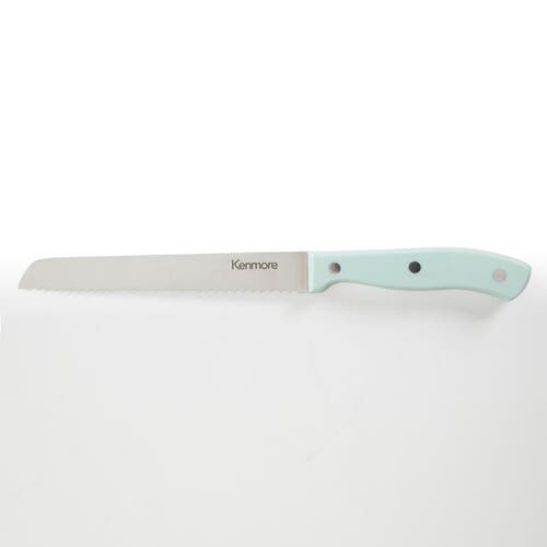 Kenmore Kane 14 Piece Stainless Steel Cutlery Set In Glacier Blue With Rubber Wood Block In Green