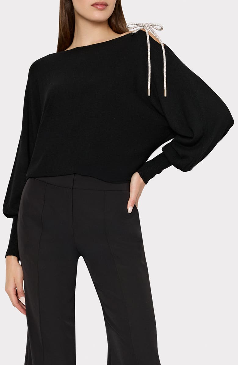 Milly Ida Crystal Tie Sweater, Main, color, Black