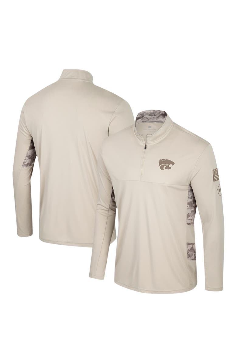 COLOSSEUM Men's Colosseum Natural Kansas State Wildcats OHT Military Appreciation Quarter-Zip Jacket, Main, color, 