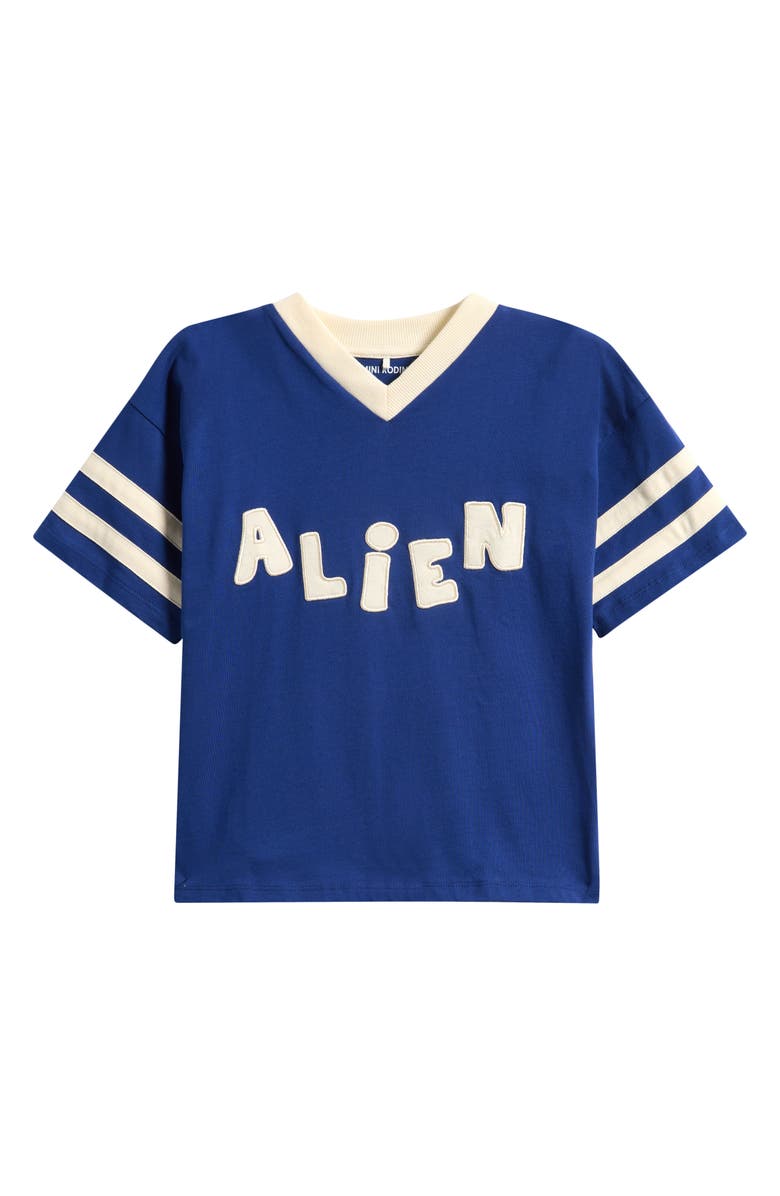 Mini Rodini Kids' Alien Appliqué Organic Cotton T-Shirt, Main, color, Blue