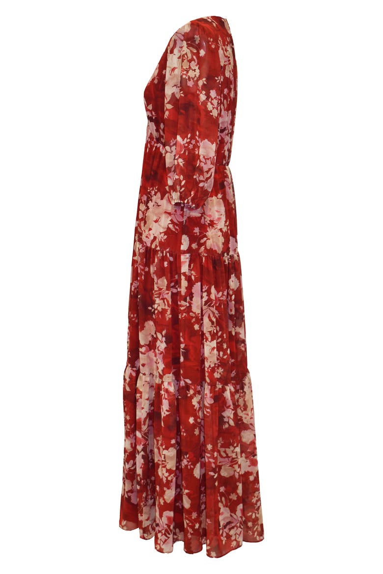 Floral Chiffon 3/4 Sleeve Maxi Dress, Alternate, color, SCARLETBLU