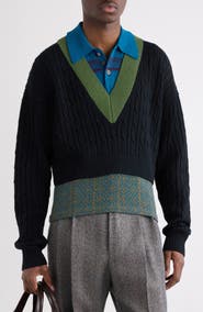 Dries Van Noten Medan Colorblock Cable Stitch Polo Sweater