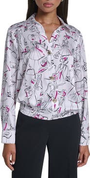 KARL LAGERFELD PARIS Allover Print Long Sleeve Woven Shirt