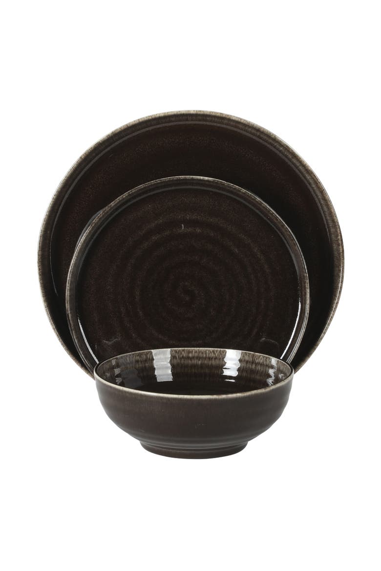 Eclipse Swirls 12-Piece Reactive Glaze Stoneware Dinnerware Set, Alternate, color, Brown