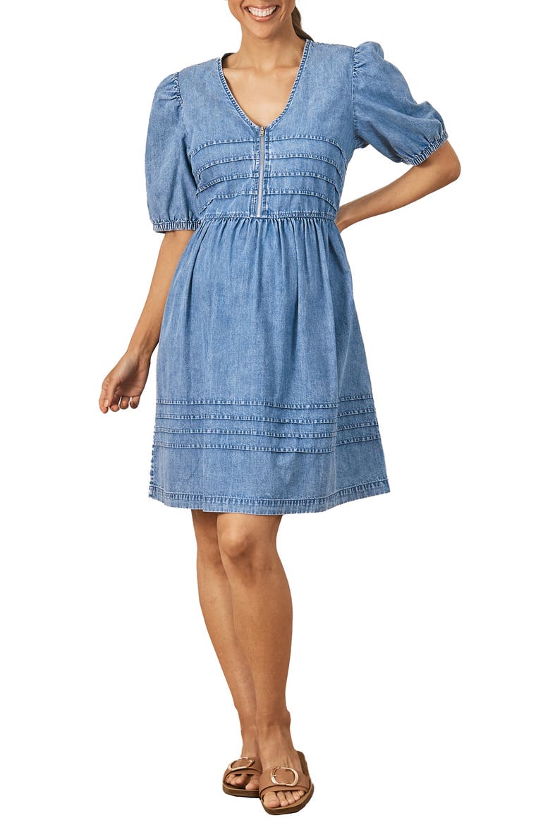 A-Line Denim Maternity Dress, Main, color, BLUE