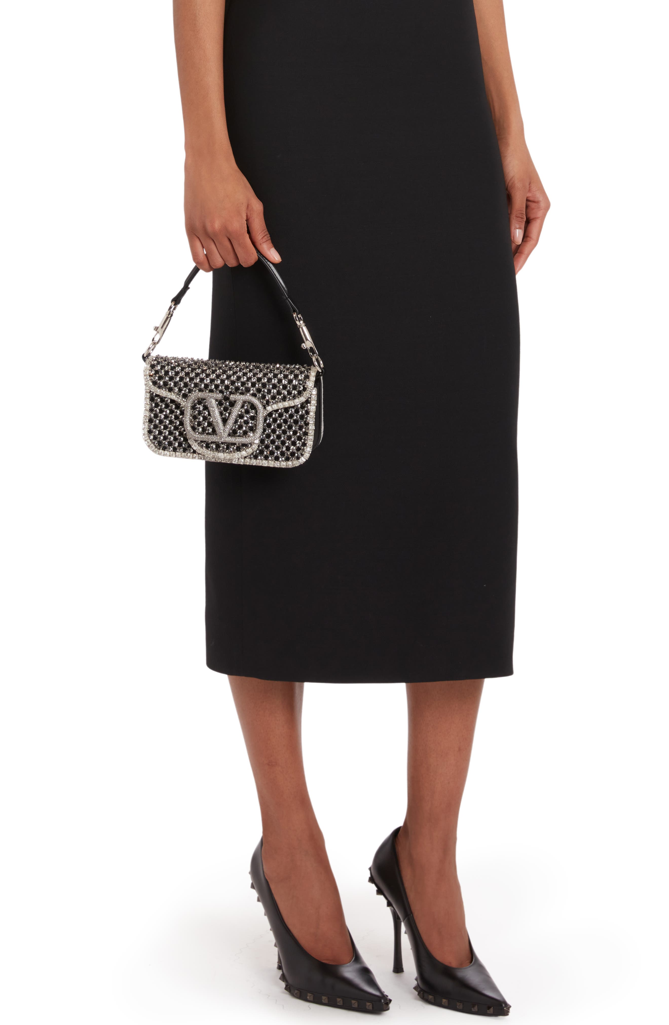 Valentino Garavani Small Locò Crystal & Bead Embellished Polka Dots Shoulder Bag, Alternate, color, 