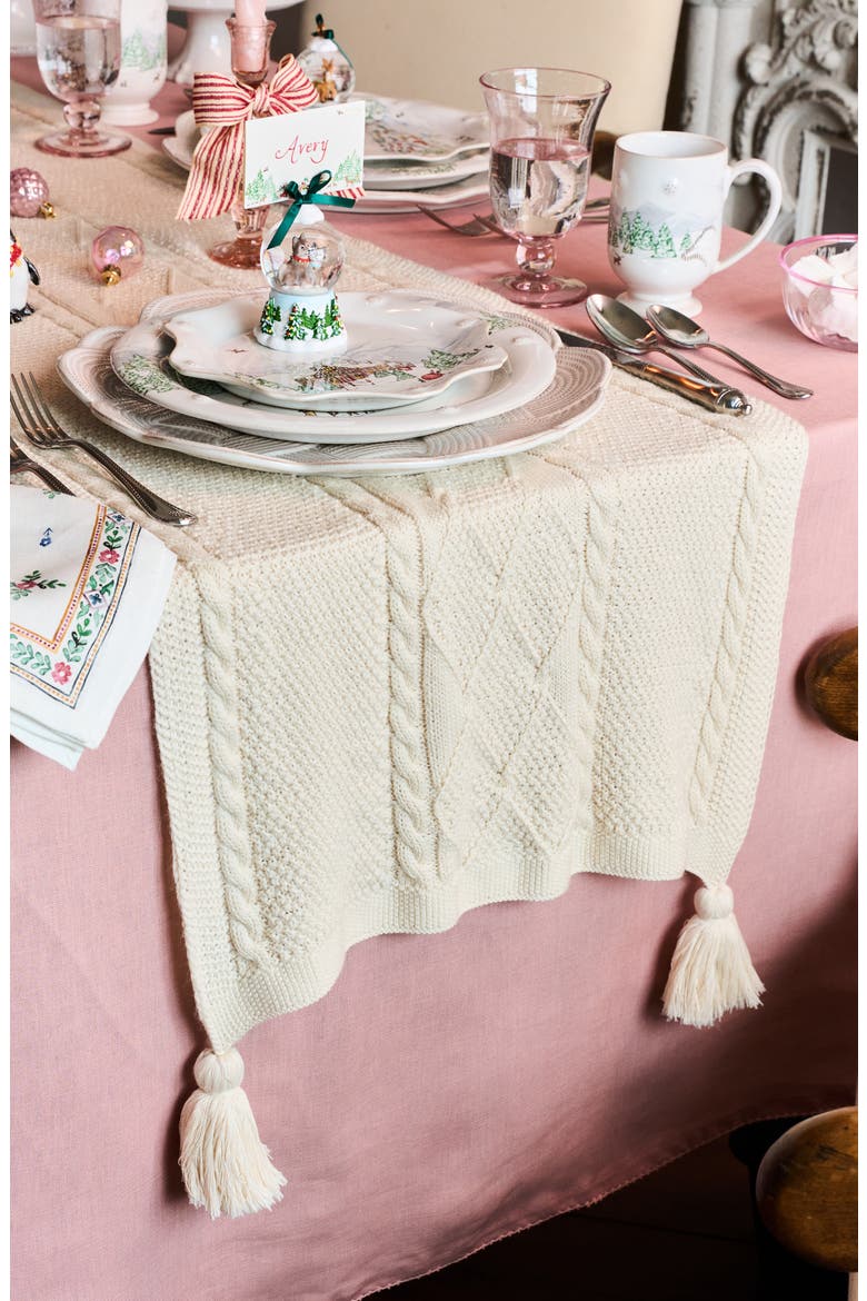 Berry and Thread Cable Knit Table Runner, Alternate, color, IVORY