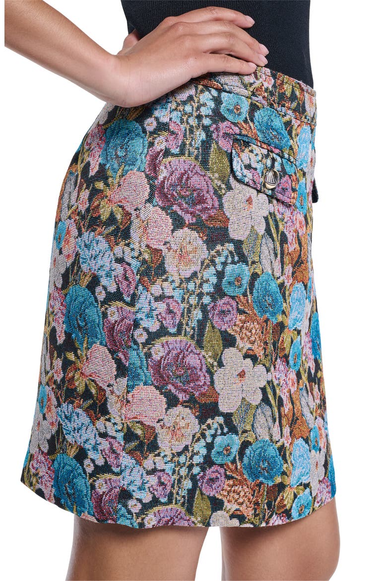 Floral Jacquard Miniskirt, Alternate, color, BLACK MULTI