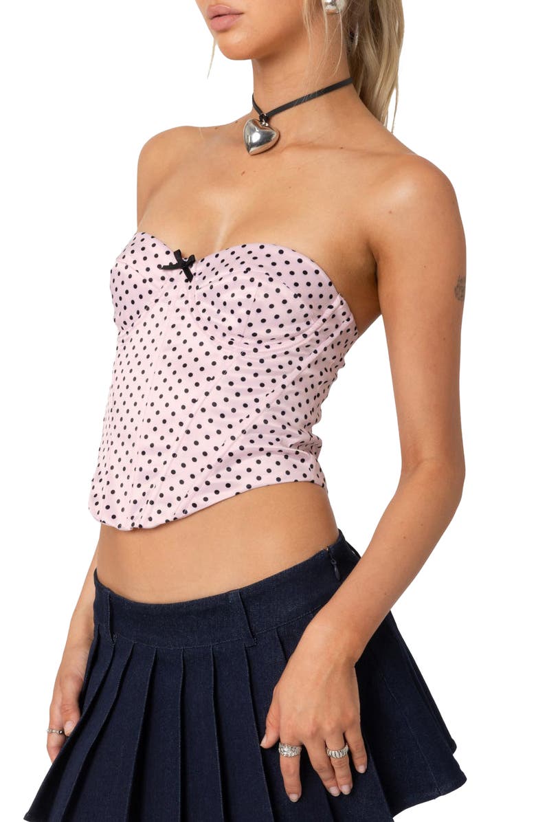 EDIKTED Polka Dot Satin Crop Corset Top, Alternate, color, Light-Pink