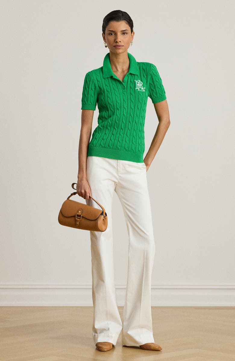 Lauren Ralph Lauren Natrissa Cable Knit Polo Sweater, Alternate, color, Stem Green