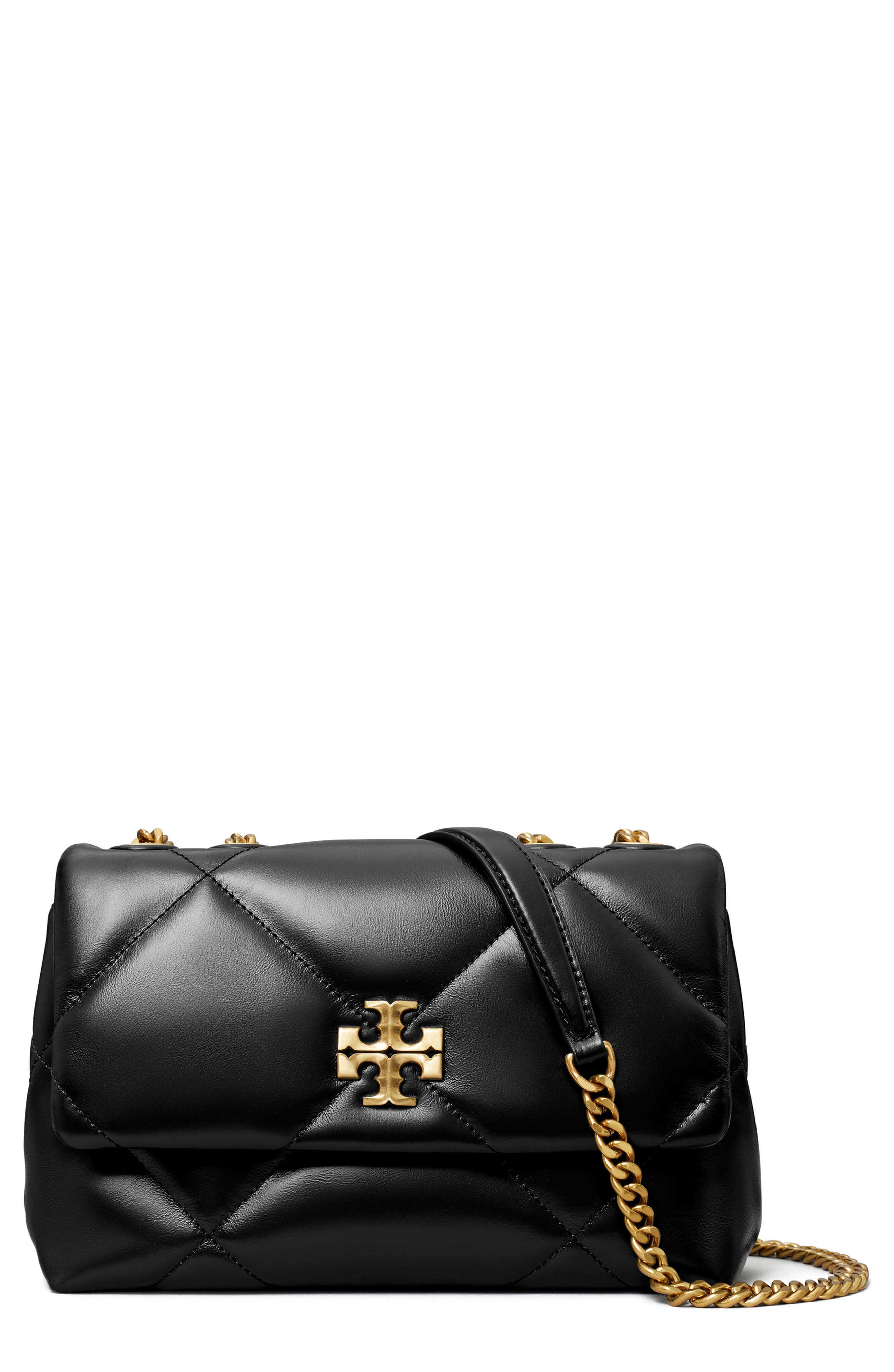 Tory Burch Small Kira Diamond Quilted Convertible Leather Shoulder Bag, Main, color, Black