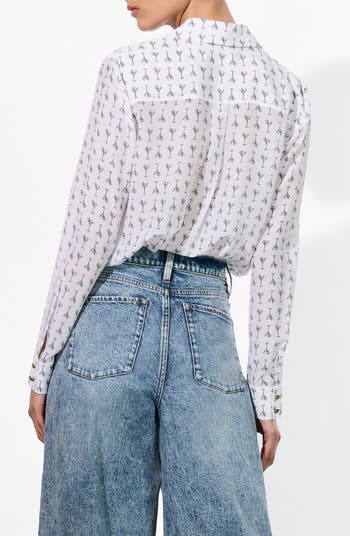 Willa Martini Print Silk Button-Up Shirt