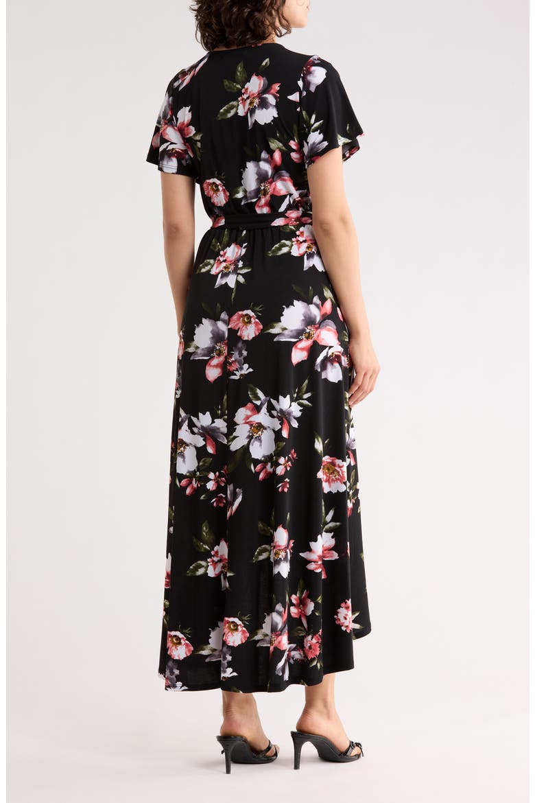 Flutter Sleeve High-Low Dress, Alternate, color, BLACK FLORAL