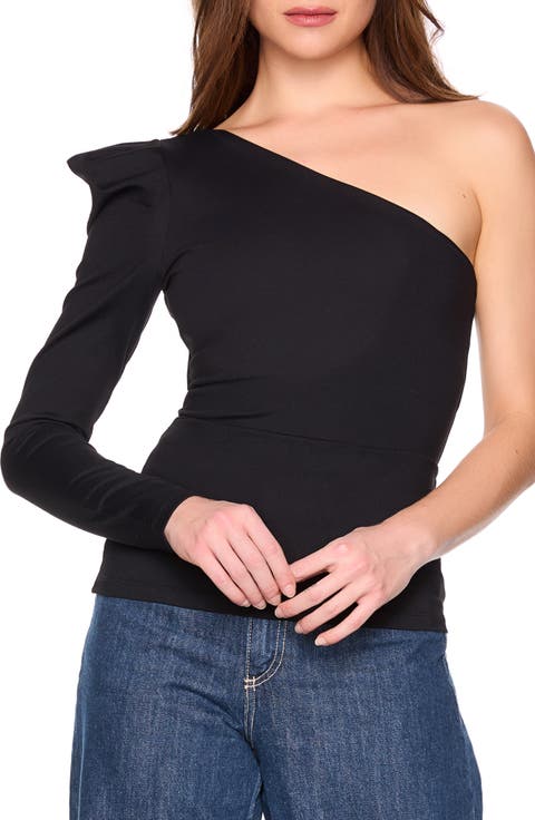 Pleated One-Shoulder Knit Top