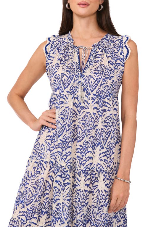 Vince Camuto Tie Neck Tiered Cotton Maxi Dress In Deep Blue