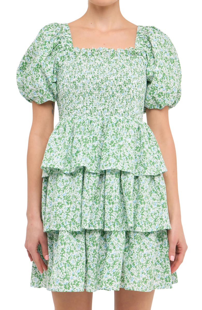 Free the Roses Floral Smocked Puff Sleeve Cotton Minidress, Alternate, color,