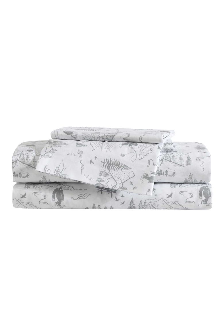 Big Foot Hiking Trip Microfiber Sheet Set, Main, color, WHITE/ GREY