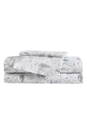 Eddie Bauer Big Foot Hiking Trip Microfiber Sheet Set In White/grey