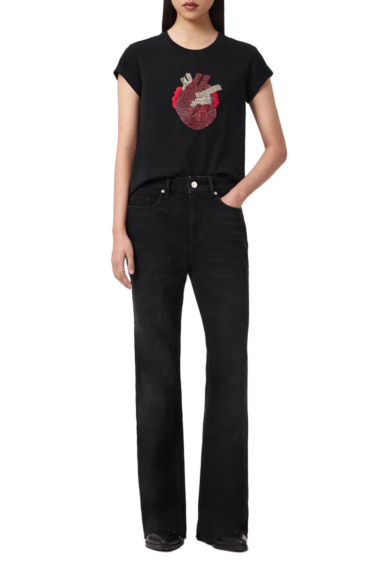 Andrea Anna Embellished Beaded Heart T-Shirt, Alternate, color, BLACK