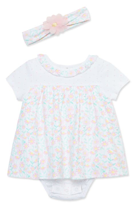 Daisy Dot Skirted Cotton Bodysuit & Headband Set (Baby)