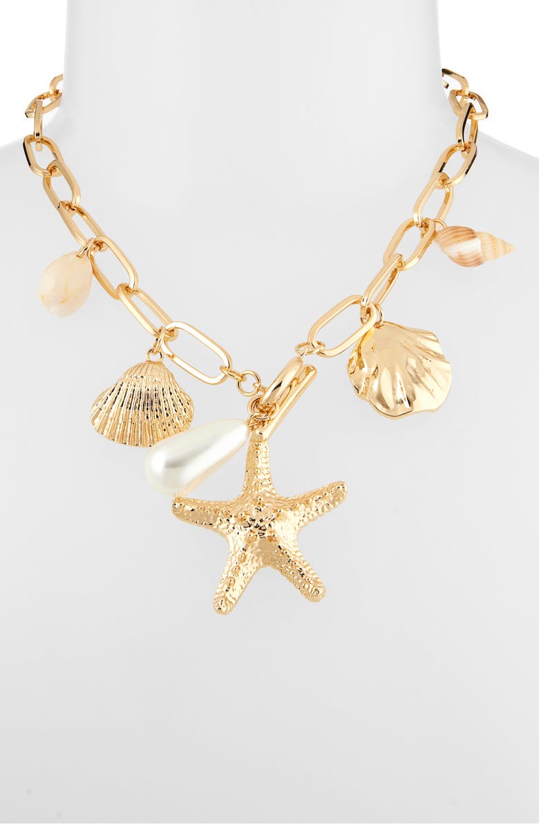 Tasha Sea Chain Starfish & Faux Pearl Charm Necklace, Alternate, color, 