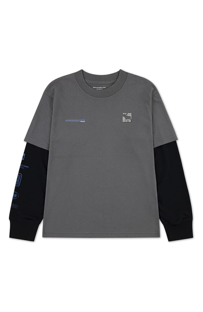 abercrombie kids Kids' Racetrack Layered Long Sleeve Graphic T-Shirt, Main, color, Castlerock