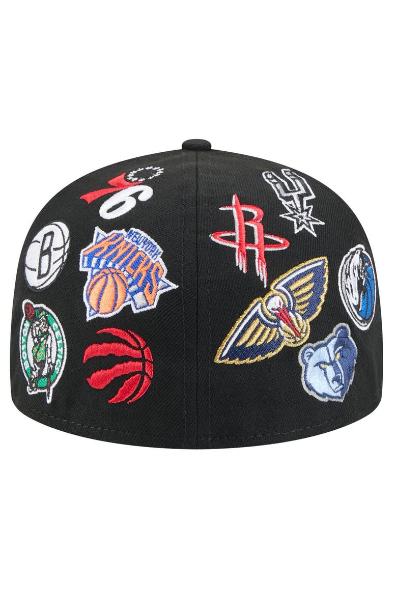 New Era Men's New Era Black 2025 All-Star Game Allover Logos Fitted 59Fifty Snapback Hat, Alternate, color,