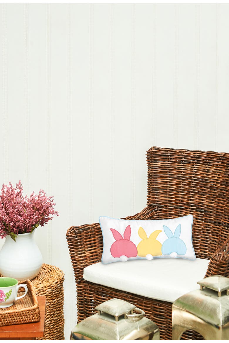 Easter Bunny Bum Trio Cotton Blend Mini Lumbar Accent Pillow 10" x 20", Alternate, color, White