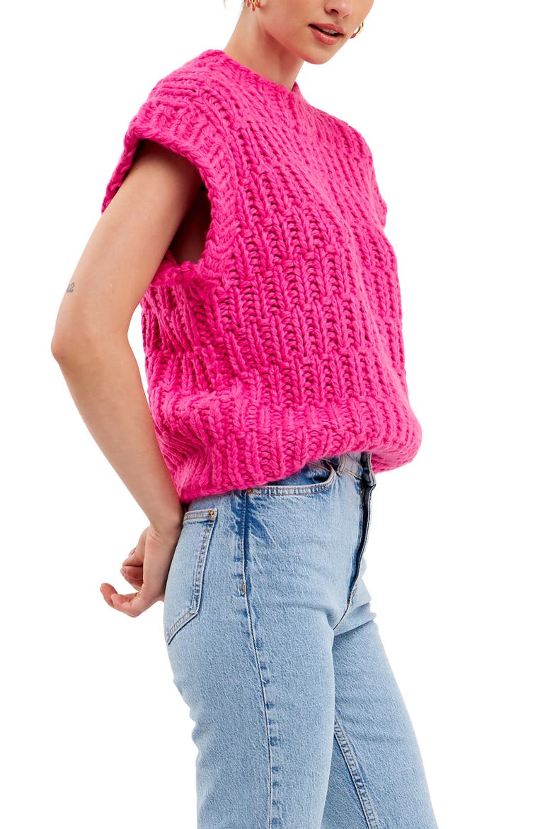 Chunky Cap Sleeve Sweater, Alternate, color, FUCHSIA