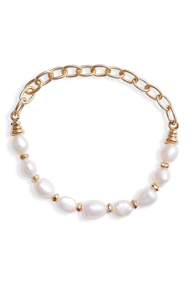Demi Beaded Stretch Chain Bracelet, Main, color, GOLD BAROQUE PEARL