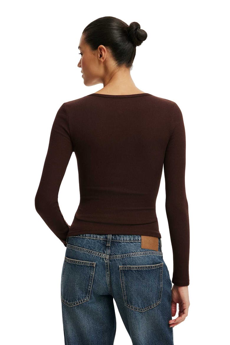 Women's Blake Rib Scoop Henley Long Sleeve, Alternate, color, Dark Oak
