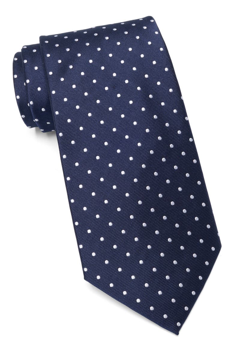Polka Dot Silk Blend Tie, Main, color, NAVY