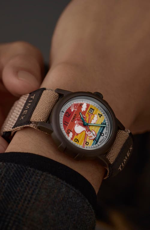 Timex ® X Peanuts Camper Ski Webbing Strap Watch, 38mm In Brown