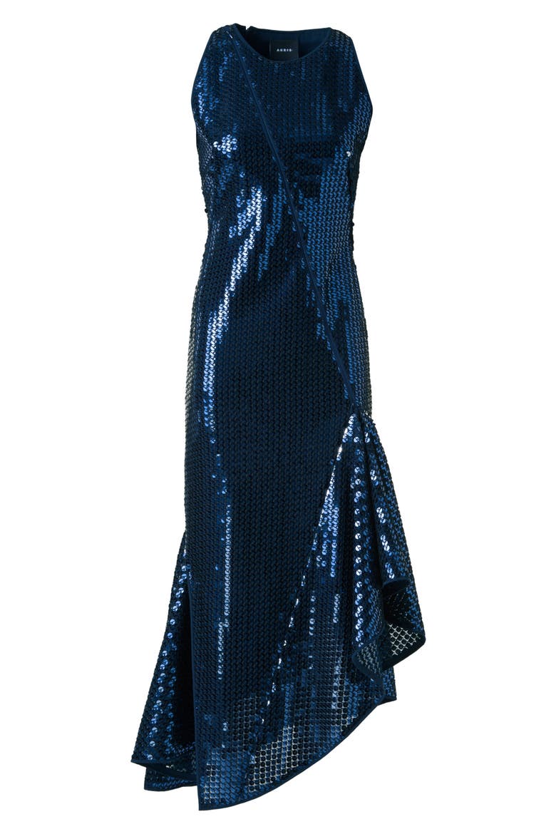 Sequin Chiffon Asymmetric Dress, Alternate, color, NAVY