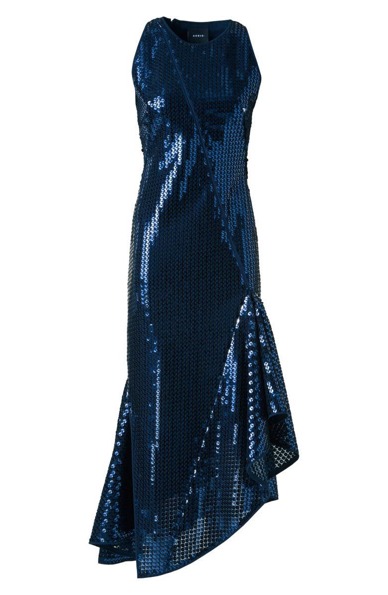 Akris Sequin Chiffon Asymmetric Dress, Alternate, color, Navy