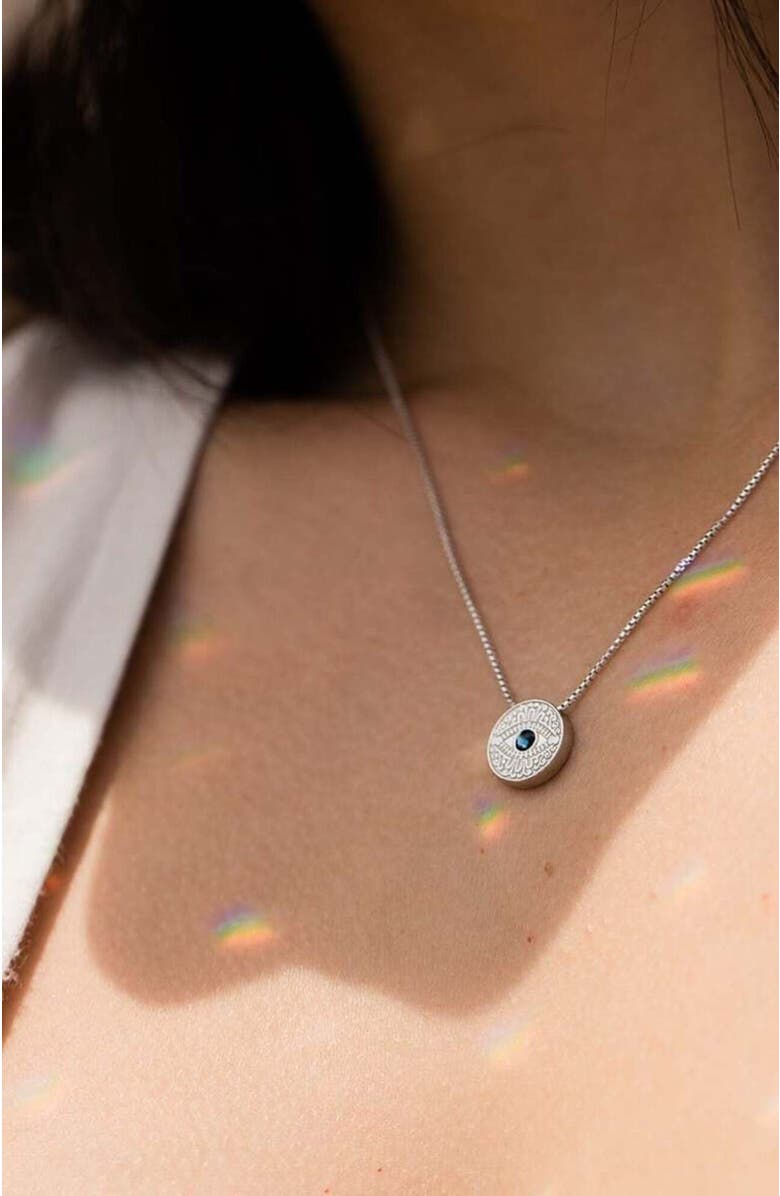 Alex and Ani Evil Eye Crystal  Necklace, Alternate, color, Silver