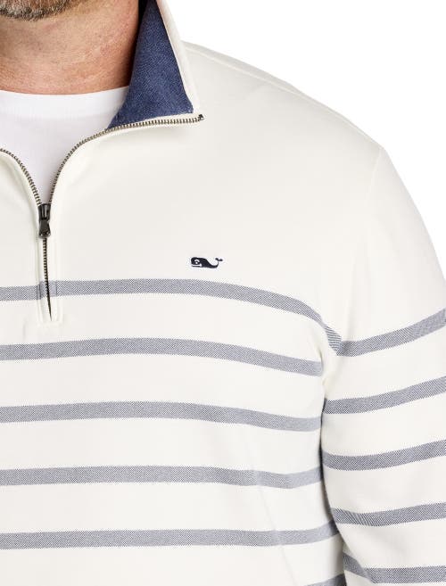 Vineyard Vines Big & Tall Brenton Stripe Saltwater 1/4-zip Pullover In Nautical Navy