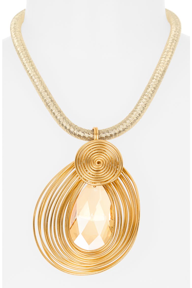 Wire Wrapped Crystal Pendant Necklace, Alternate, color, GOLD