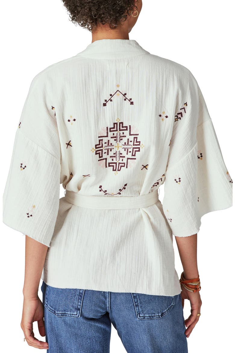 Geometric Embroidered Wrap Jacket, Alternate, color, WHITECAP GRAY