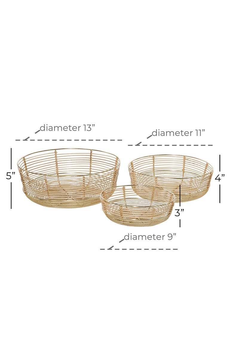 GINGER BIRCH STUDIO Small Round Coastal Metal & Bamboo Bowls w/ Gold Finish, 3-Piece Set, Alternate, color, 