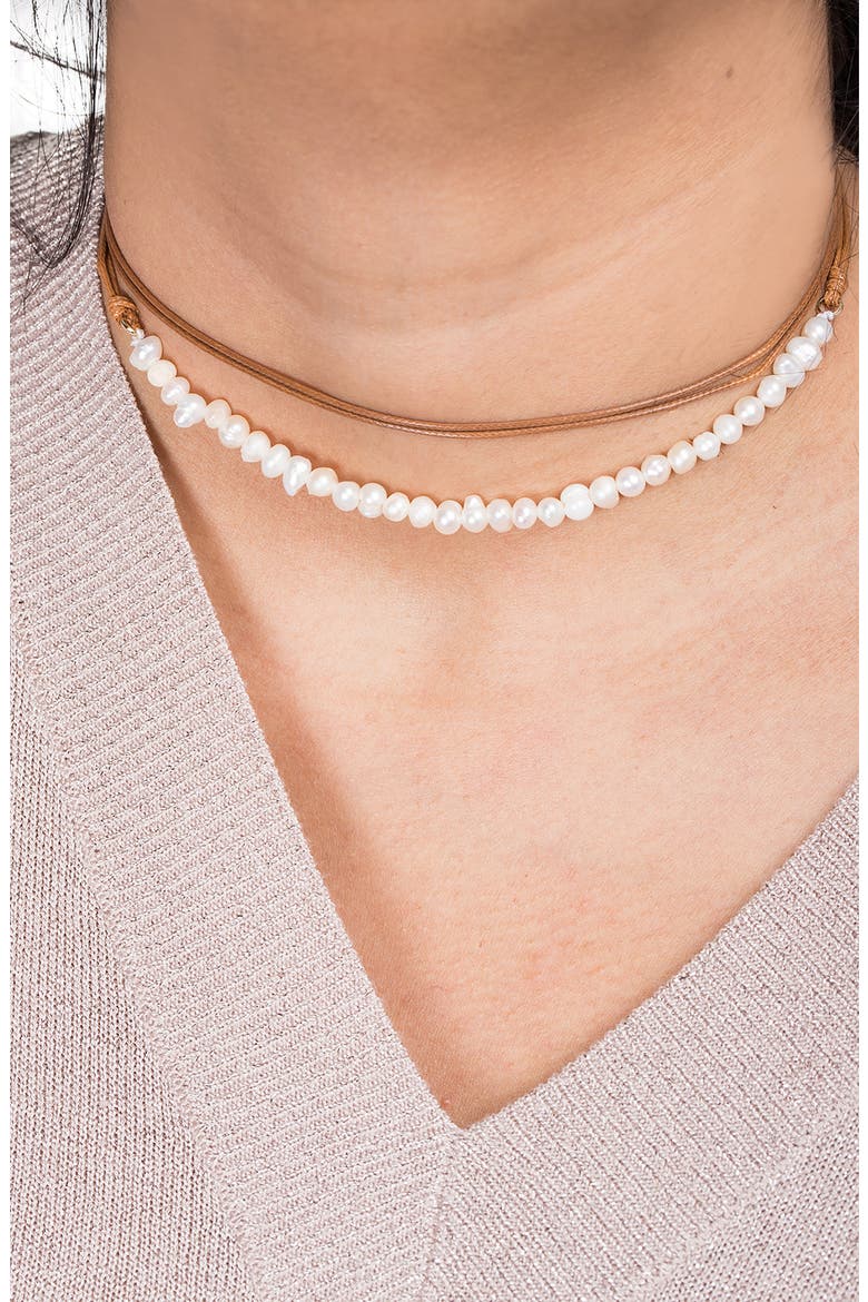 Faux Pearl Choker Necklace, Alternate, color, KHAKI