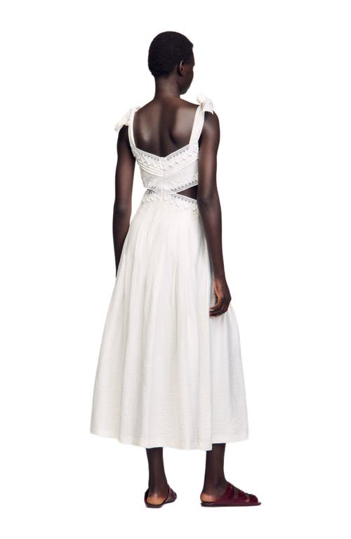 Sandro Womens Naturels Lace-trim Cut-out Linen-blend Maxi Dress