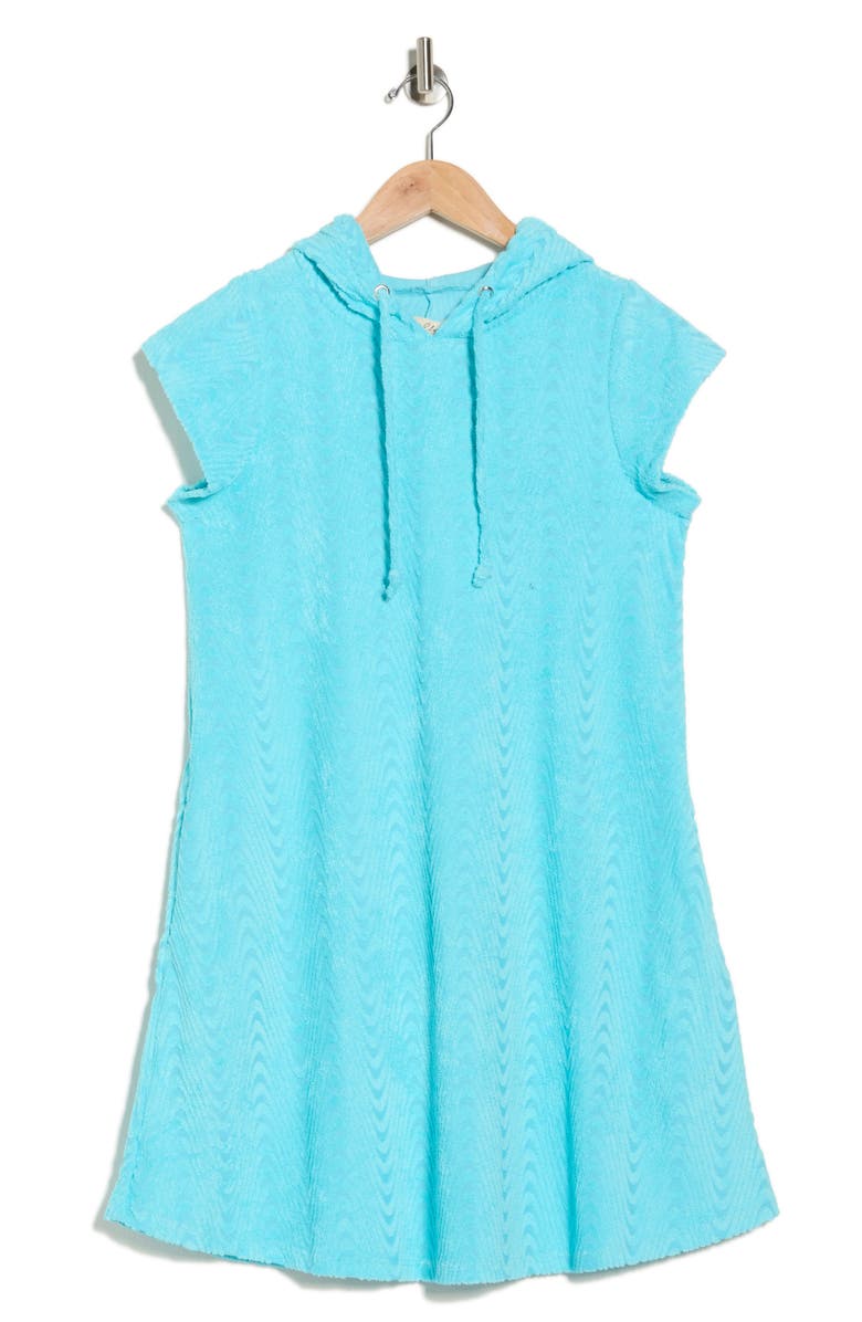 Elan Cap Sleeve Hoodie Cover-Up Dress, Alternate, color, Aqua