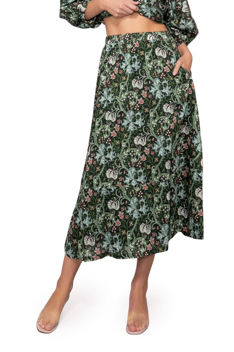 Print Midi Skirt, Main, color, GREEN MULTI