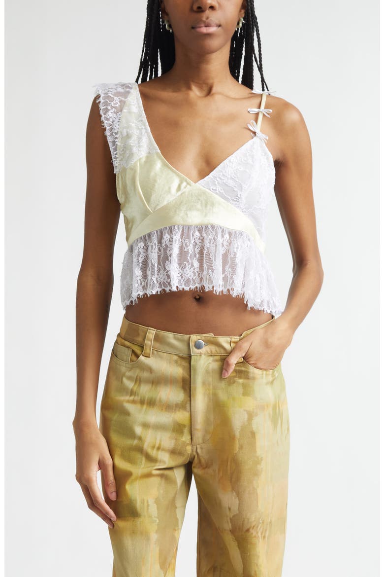 Dahlia Asymmetric Lace & Satin Crop Tank, Main, color, BUTTER YELLOW