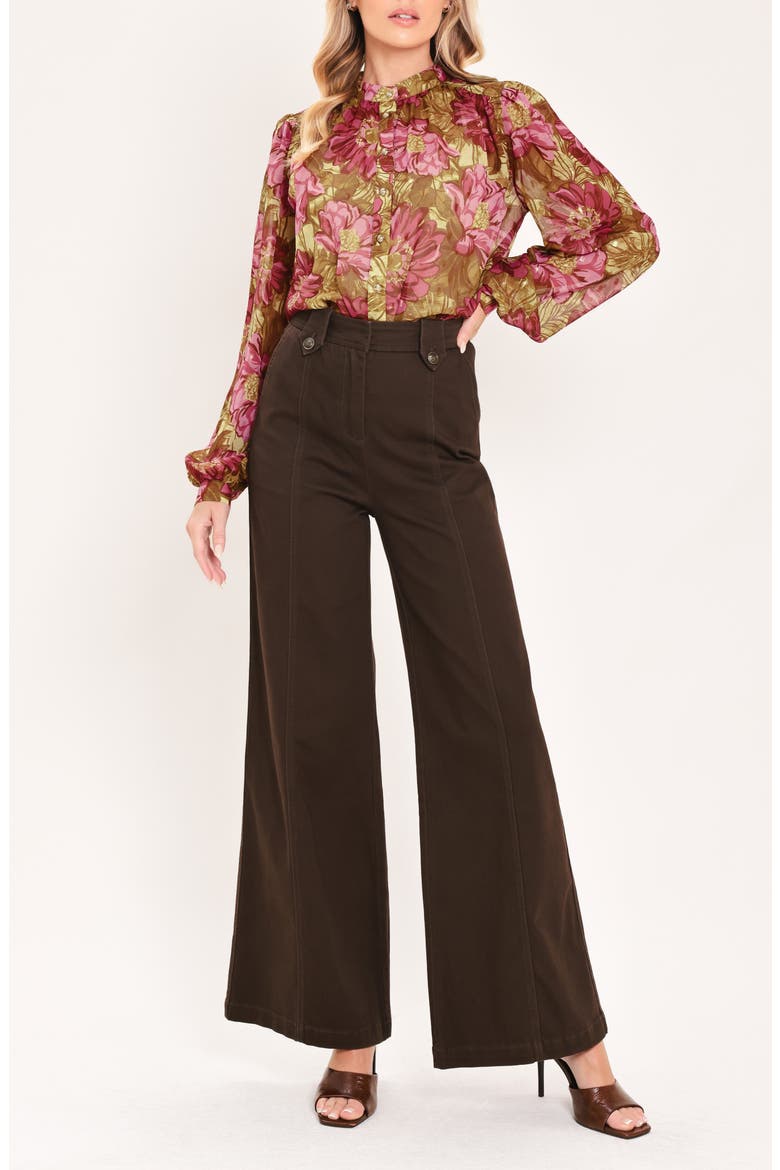 Floral Button-Up Top, Alternate, color, BROWN