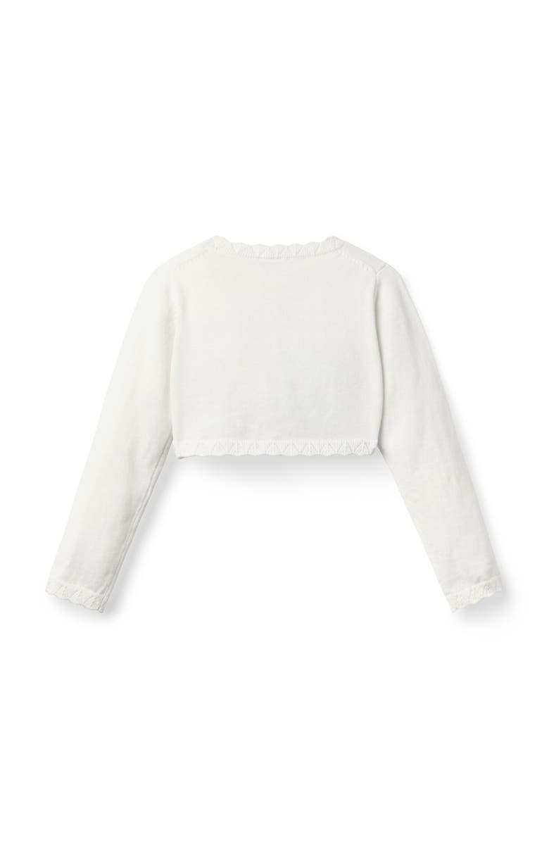 Janie and Jack Crocket Trim Cropped Cardigan, Alternate, color, White