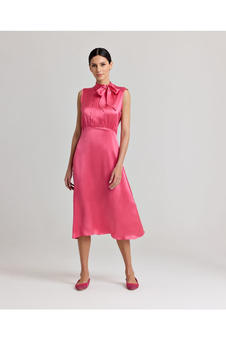 Celeste Liberty Silk Satin Tie Neck Dress, Alternate, color, Coral