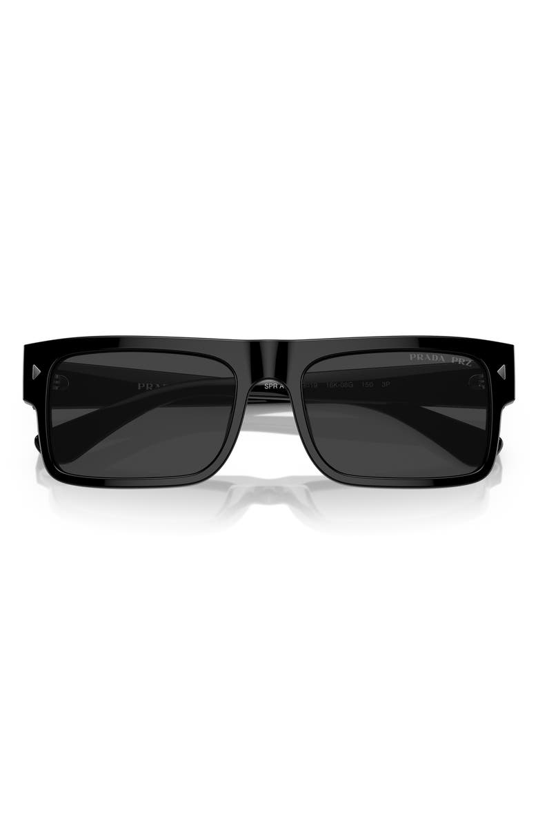 Prada 59mm Polarized Rectangular Sunglasses, Alternate, color, Black